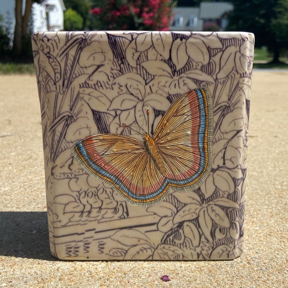 JOHN DERIAN HAND PAINTED CERAMIC BUTTERFLY VASE